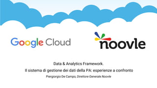 Data & Analytics Framework.
Il sistema di gestione dei dati della PA: esperienze a confronto
Piergiorgio De Campo, Direttore Generale Noovle
 