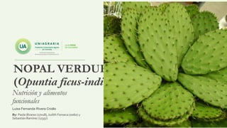 NOPAL VERDURA
(Opuntia ficus-indica)
Nutrición y alimentos
funcionales
Luisa Fernanda Rivera Criollo
By: Paola Álvarez (17018), Judith Fonseca (0060) y
SebastiánRamírez (17357)
 
