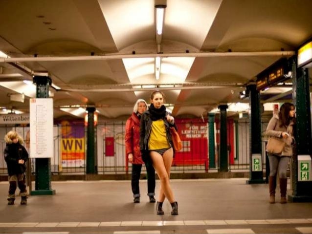 Brunette party group subway