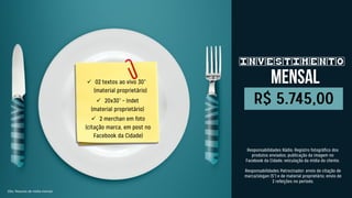 INVESTIMENTO
Obs: Resumo de mídia mensal.