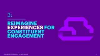 13
REIMAGINE
EXPERIENCES FOR
CONSTITUENT
ENGAGEMENT
3:
Copyright © 2023 Accenture. All rights reserved.
 