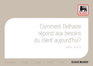 Comment Delhaize
                             répond aux besoins
                            du client aujourd’hui?
                                                         BMMA - 21/06/11




determination   integrity   courage   humility   humor
 