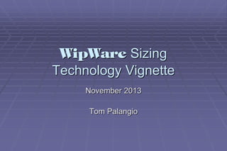 WipWare Sizing
Technology Vignette
November 2013
Tom Palangio

 