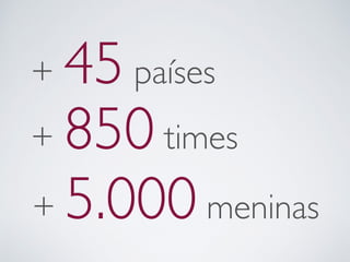 + 45 países 
+ 850 times 
+ 5.000 meninas 
 