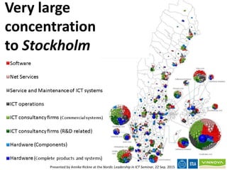 Very large
concentration
to Stockholm
Presented by Annika Rickne at the Nordic Leadership in ICT Seminar, 22 Sep. 2015
 