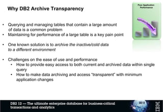 Agenda
•Data archiving requirements and challenges
•Data archiving solutions for z/OS systems
–Temporal Tables & History Generation
–Transparent Archiving & History Generation
–Overview of IDAA Technology
•Combining Solutions for different usecases
2
3
 