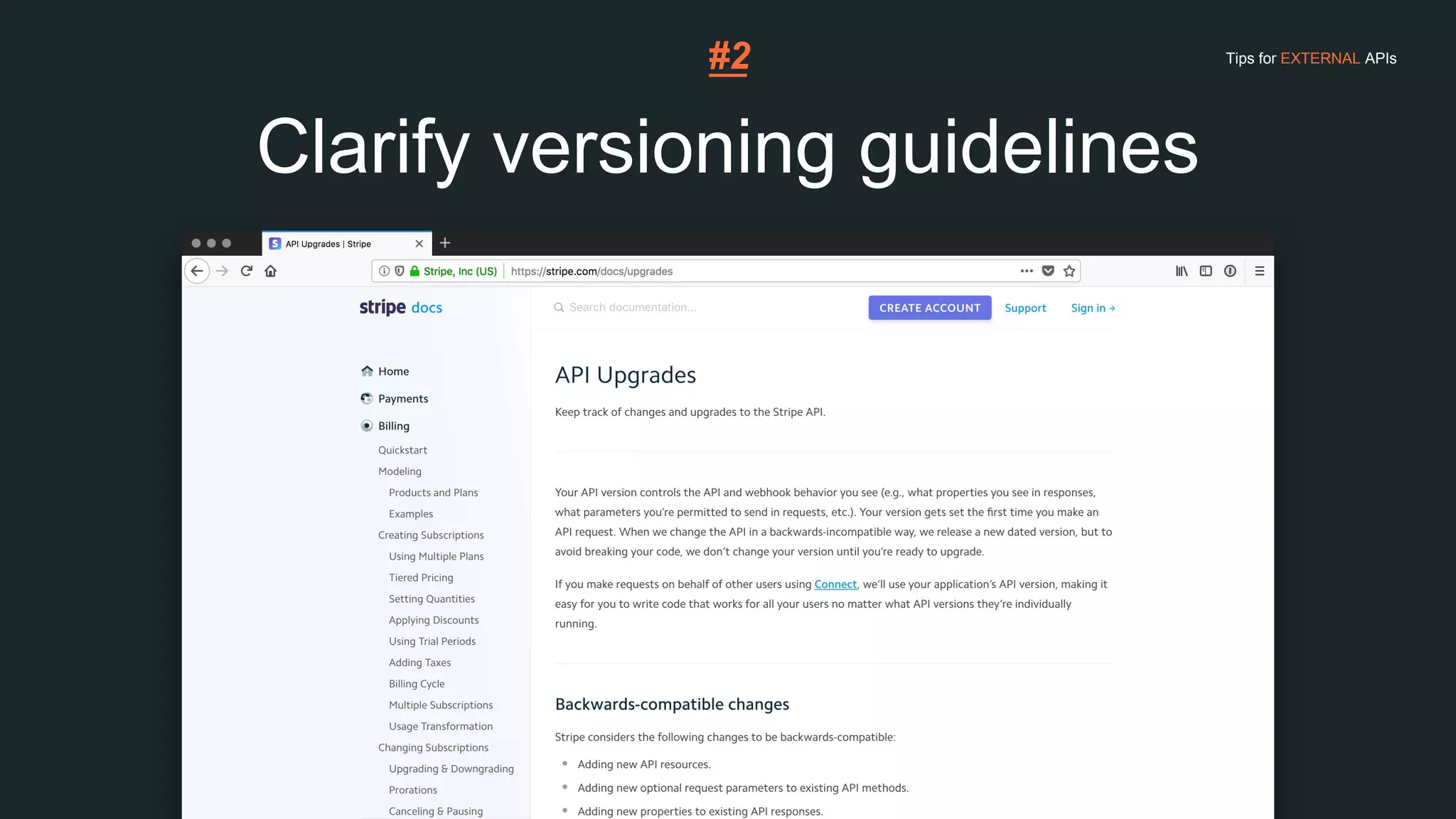 Clarify versioning guidelines
#2 Tips for EXTERNAL APIs
 