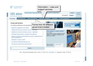 Information – rules and
                                 support services




                           Forms from 40 different
                           government bodies




eGovernment - Copenhagen                                   2011.12.07   14
 