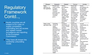 Regulatory
Framework
Contd..,
Nordic countries are all
subject to EU rules on
supply competition,
unbundling and net access
and related market
surveillance and reporting
to the European
Commission.
They have all chosen the
ownership unbundling
model.
7/11/2021 17
 