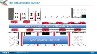 53
The virtual space division
Main session – Keynote
Exhibition area – Lunch - Refreshments
 