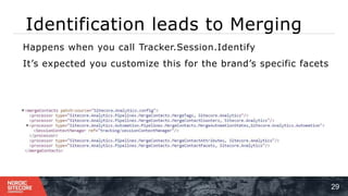 Identification leads to Merging
29
⁞ Happens when you call Tracker.Session.Identify
⁞ It’s expected you customize this for the brand’s specific facets
 