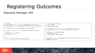 Registering Outcomes
43
Outcome Manager API
 