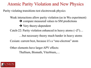 Parity Violation in Yb 
Budker group at UC-Berkeley, 2009 
100x bigger 
APV than Cs 
From Tsigutkin et al., PRL 103, 07160...