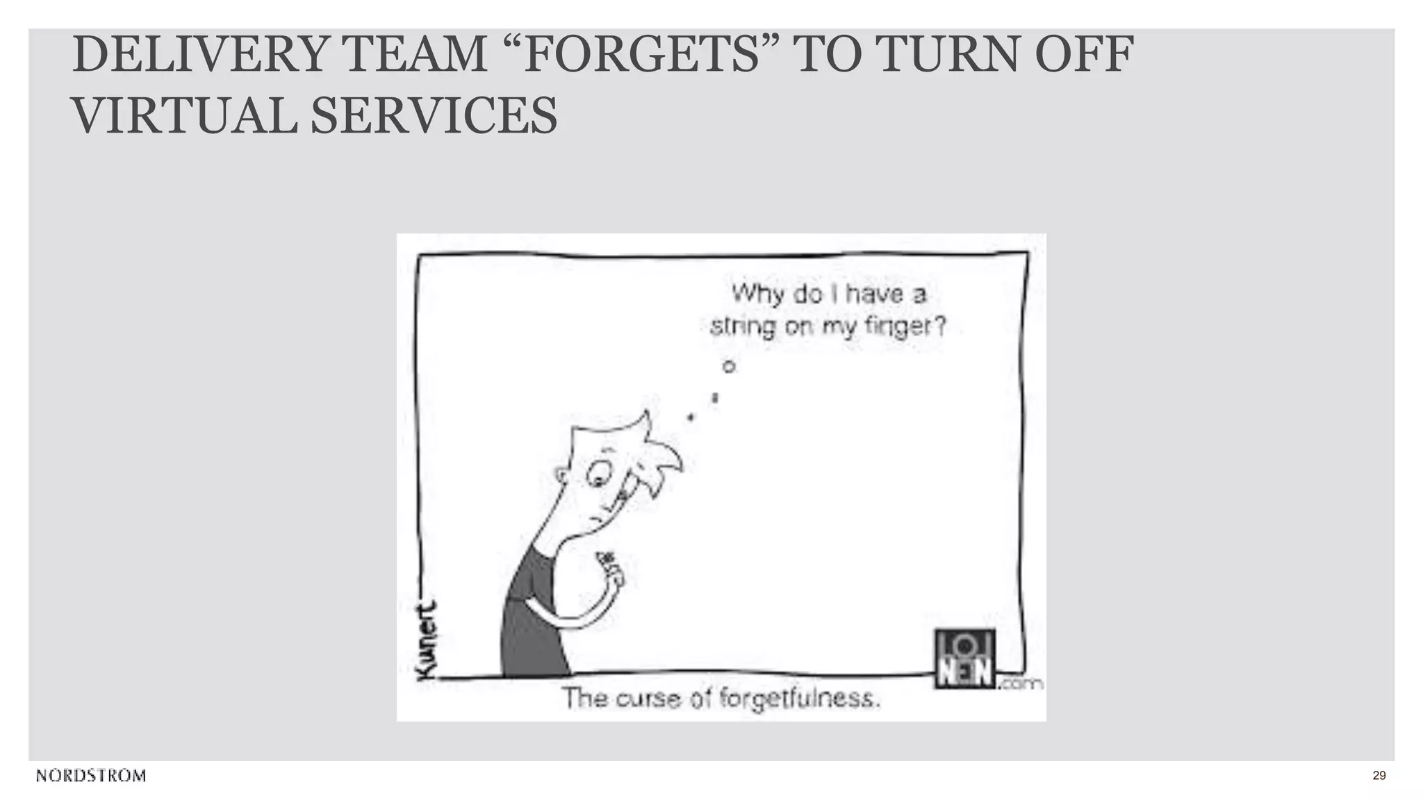 29
DELIVERY TEAM “FORGETS” TO TURN OFF
VIRTUAL SERVICES
 
