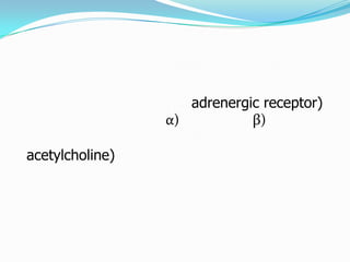 adrenergic receptor)
                 α)          β)

acetylcholine)
 