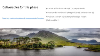 Deliverables for this phase
https://www.universityofgalway.ie/openrepositories/inventory
 