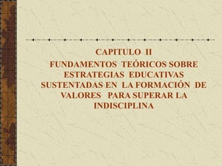 CAPITULO II
  FUNDAMENTOS TEÓRICOS SOBRE
     ESTRATEGIAS EDUCATIVAS
SUSTENTADAS EN LA FORMACIÓN DE
    VALORES PARA SUPERAR LA
          INDISCIPLINA
 