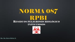 NORMA 087
RPBI
RESIDUOS PELIGROSOS BIOLÓGICO
INFECCIOSOS
MA. DEL ROCIO MUÑOZ S.
 