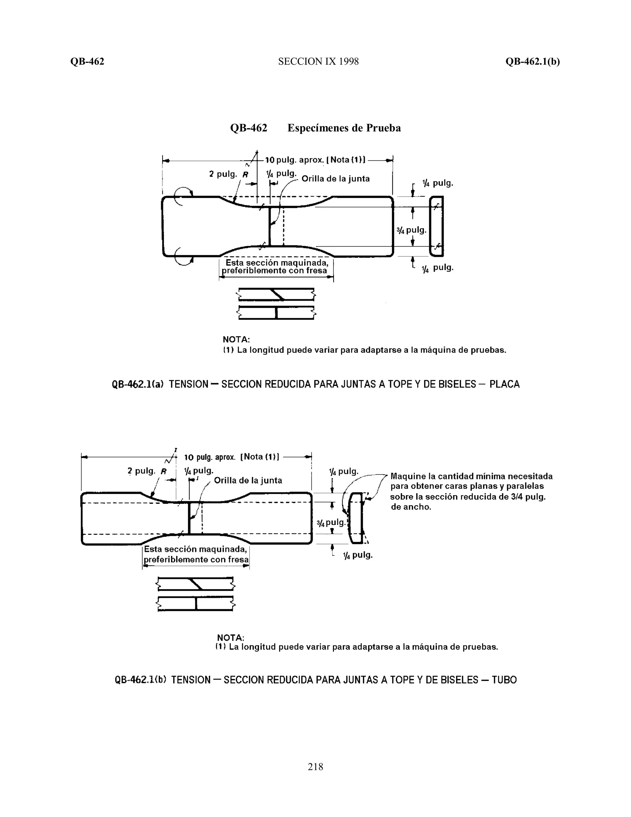 QB-462 SECCION IX 1998 QB-462.1(b)
218
QB-462 Especímenes de Prueba
 