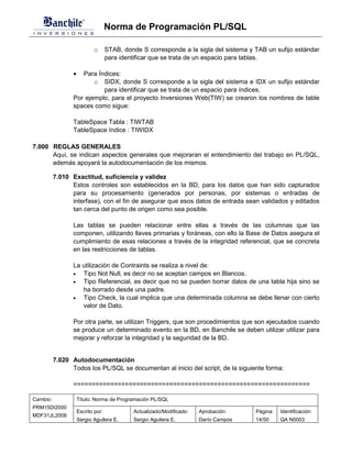 Script Norma Norma de programacion plsql | PDF