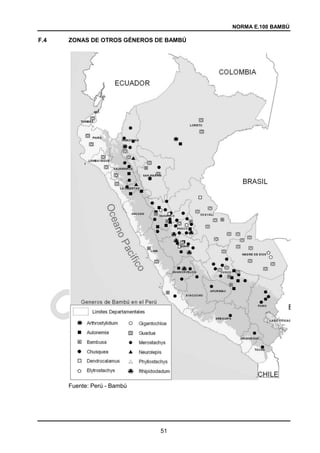 NORMA E.100 BAMBÚ
51
F.4 ZONAS DE OTROS GÉNEROS DE BAMBÚ
Fuente: Perú - Bambú
 