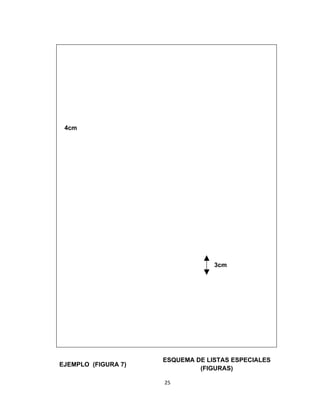 4cm




                                  3cm




                     ESQUEMA DE LISTAS ESPECIALES
EJEMPLO (FIGURA 7)
                              (FIGURAS)

                     25
 