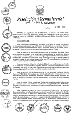Norma que regula los Instrumentos de Gestión de las II.EE. y programas de Educación Básica 2019  [MINEDU Perú] 