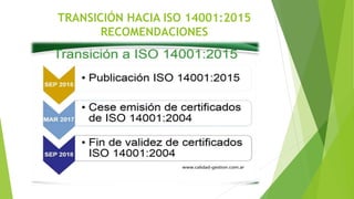 TRANSICIÓN HACIA ISO 14001:2015
RECOMENDACIONES
 