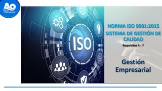 NORMA ISO 9001:2015
SISTEMA DE GESTIÓN DE
CALIDAD
Requisitos 4 - 7
Gestión
Empresarial
 