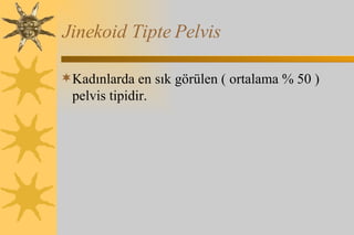 Jinekoid Tipte Pelvis Kadınlarda en sık görülen ( ortalama % 50 )pelvis tipidir.  