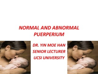 NORMAL AND ABNORMAL
    PUERPERIUM
    DR. YIN MOE HAN
    SENIOR LECTURER
    UCSI UNIVERSITY
 