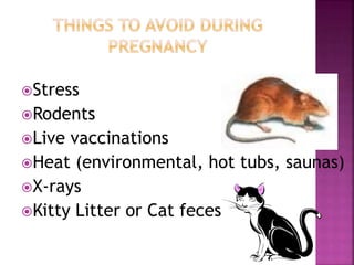 Stress   
 Rodents  
 Live vaccinations
 Heat (environmental, hot tubs, saunas)
 X-rays
 Kitty Litter or Cat feces
 
