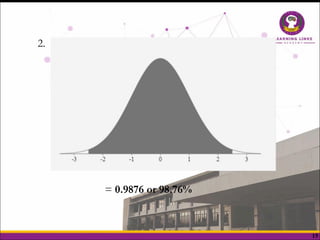 15
2.
A = 2(0.4938)
= 0.9876 or 98.76%
 