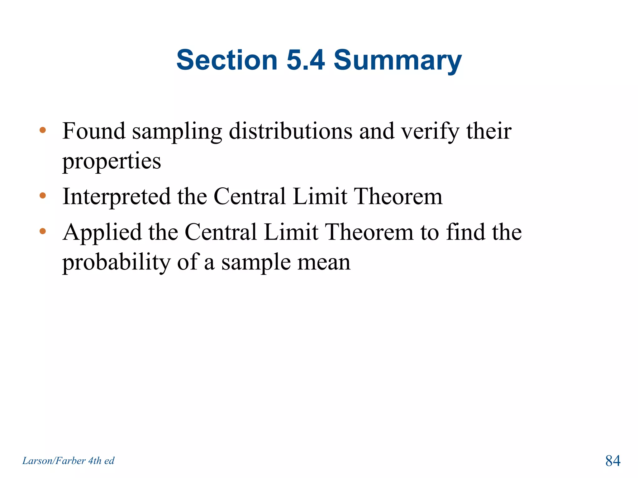 P(x < 2500)zx-2.06Solution: Probabilities for x and x25002870Standard Normal Distributionμ = 0  σ = 1Normal Distributionμ = 2870  σ = 180P(z < -2.06)0.01970P( x < 2500) = P(z < -2.06) = 0.019782Larson/Farber 4th ed