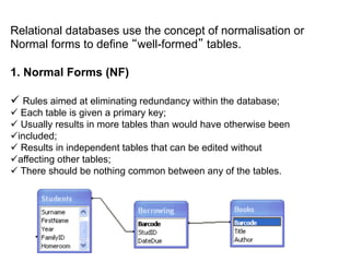 Normalisation Databases Summary Normalisation student summary | PDF