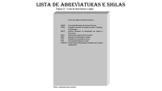 LISTA DE ABREVIATURAS E SIGLAS
 