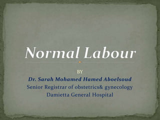 BY
Dr. Sarah Mohamed Hamed Aboelsoud
Senior Registrar of obstetrics& gynecology
Damietta General Hospital
 