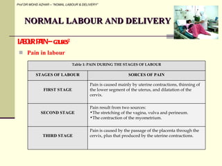 NORMAL LABOUR AND DELIVERY <ul><li>Pain in labour </li></ul>Prof DR MOHD AZHAR – “NOMAL LABOUR & DELIVERY” LABOUR PAIN – c...