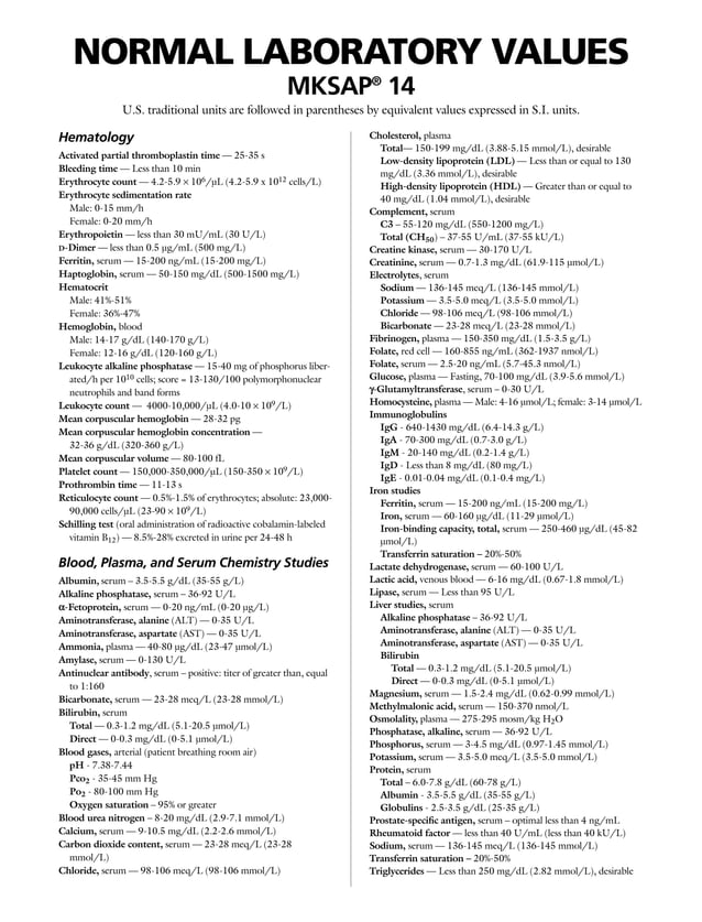 Normal Laboratory Values PDF