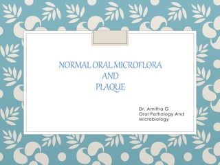 NORMALORALMICROFLORA
AND
PLAQUE
Dr. Amitha G
Oral Pathology And
Microbiology
 