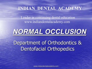 Department of Orthodontics &
Dentofacial Orthopedics
NORMAL OCCLUSION
INDIAN DENTAL ACADEMY
Leader in continuing dental education
www.indiandentalacademy.com
www.indiandentalacademy.com
 
