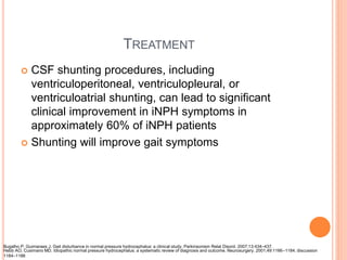 TREATMENT
 CSF shunting procedures, including
ventriculoperitoneal, ventriculopleural, or
ventriculoatrial shunting, can ...