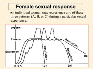 Female sexual response An individual woman may experience any of these three patterns (A, B, or C) during a particular sexual experience.  