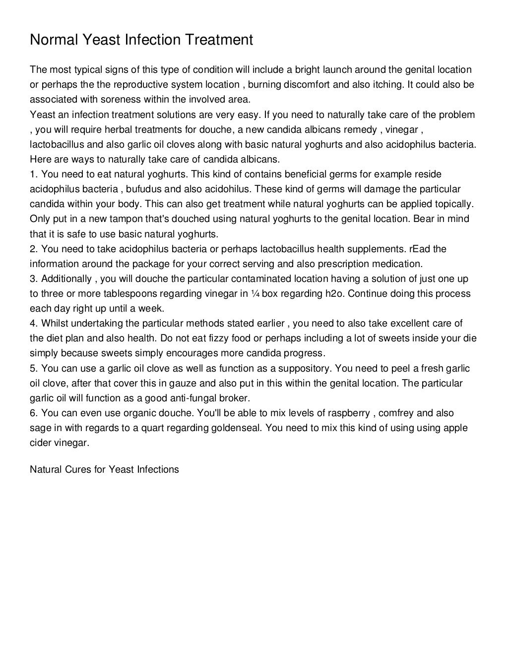 Normal Yeast Infection Treatment