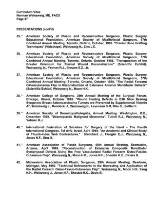 Curriculum Vitae
Norman Weinzweig, MD, FACS
Page 57
PRESENTATIONS (cont'd)
35. * American Society of Plastic and Reconstru...