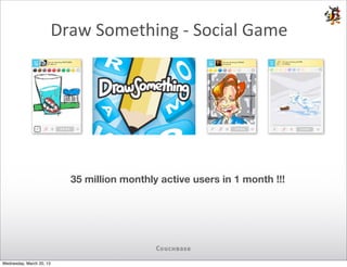 Draw	
  Something	
  -­‐	
  Social	
  Game




                             35 million monthly active users in 1 month !!!




Wednesday, March 20, 13
 
