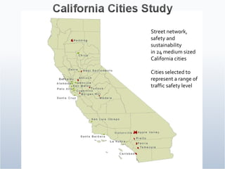 Street network,  safety and  sustainability  in 24 medium sized California cities Cities selected to represent a range of traffic safety level 