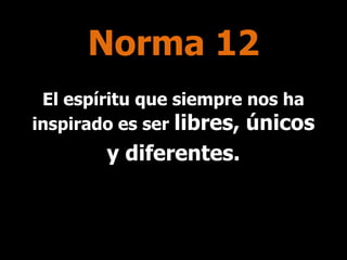 Norma 12
El espíritu que siempre nos ha
inspirado es ser libres, únicos

y diferentes.

 