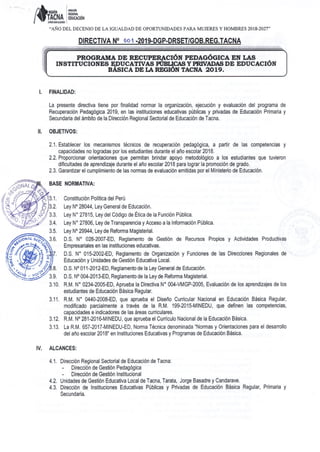 Directiva programa de recuperación DRE Tacna 2019