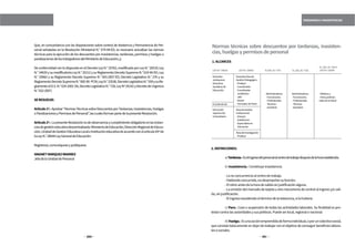 250 251
TARDANZAS E INASISTENCIAS
Normas técnicas sobre descuentos por tardanzas, inasisten-
cias,huelgasypermisosdepersonal
1.ALCANCES
LEYN.º24029 LEYN.º29062 D.LEG.N.º276
Docentes
Jerárquicos
Directivos
Auxiliaresde
Educación
Educación
SuperiorNo
Universitaria
DocentesÁreade
GestiónPedagógica:
-Profesor
-Coordinador
-Coordinador
académico
-Jefe
-Asesor
-FormadordePares
Administrativos:
-Funcionarios
-Profesionales
-Técnicos
-Auxiliares
Administrativos:
-Funcionarios
-Profesionales
-Técnicos
-Auxiliares
-Médicosy
-Otrosprofesio-
nalesdelaSalud
ÁreadeGestión
Institucional:
-Director
-Subdirector
-Especialistaen
Educación
ÁreadeInvestigación:
-Profesor
D.LEG.N.º728
D.LEG.N.º559Y
LEYN.º23536
D.S.039-85-ED
2.DEFINICIONES:
	 a)Tardanza.-Eselingresodelpersonalalcentrodetrabajodespuésdelahoraestablecida.
	 b)Inasistencia.-Constituyeinasistencia:
	 -Lanoconcurrenciaalcentrodetrabajo.
	 -Habiendoconcurrido,nodesempeñarsufunción.
	 -Elretiroantesdelahoradesalidasinjustificaciónalguna.
	 - La omisión del marcado de tarjeta u otro mecanismo de control al ingreso y/o sali-
da,sinjustificación.
	 -Elingresoexcediendoeltérminodelatolerancia,silahubiera.
	 c) Paro.- Cese o suspensión de todas las actividades laborales. Su finalidad es pro-
testarcontralasautoridadesysuspolíticos.Puedeserlocal,regionalonacional.
	 d)Huelga.-Esunaacciónemprendidadeformaindividual,oporuncolectivosocial,
que consiste básicamente en dejar de trabajar con el objetivo de conseguir beneficios labora-
lesosociales.
Que, en concordancia con las disposiciones sobre control de Asistencia y Permanencia de Per-
sonal señaladas en la Resolución Ministerial N.° 574-94-ED, es necesario actualizar las normas
técnicas para la ejecución de los descuentos por inasistencias, tardanzas, permisos y huelgas o
paralizacionesdelostrabajadoresdelMinisteriodeEducación;y;
DeconformidadconlodispuestoenelDecretoLeyN.°25762,modificadoporLeyN.°26510;Ley
N.°24029ysumodificatoriaLeyN.°25212ysuReglamentoDecretoSupremoN.°019-90-ED,Ley
N.° 29062 y su Reglamento Decreto Supremo N.° 003-2007-ED, Decreto Legislativo N.° 276 y su
ReglamentoDecretoSupremoN.°005-90-PCM,LeyN.°23536,DecretoLegislativoN.°559ysuRe-
glamentoelD.S.N.°024-2001-SA,DecretoLegislativoN.°728,LeyNº29142yDecretodeUrgencia
N.°022-2007;
SERESUELVE:
Artículo1º.-Aprobar“NormasTécnicassobreDescuentosporTardanzas,Inasistencias,Huelgas
oParalizacionesyPermisosdePersonal”,lascualesformanpartedelapresenteResolución.
Artículo2º.-LapresenteResoluciónesdeobservanciaycumplimientoobligatorioenlasinstan-
ciasdegestióneducativadescentralizada:MinisteriodeEducación,DirecciónRegionaldeEduca-
ción,UnidaddeGestiónEducativaLocaleinstitucióneducativadeacuerdoconelartículo65ºde
laLeyN.°28044LeyGeneraldeEducación.
Regístrese,comuníqueseypublíquese.
MAGNETMARQUEZRAMIREZ
JefadelaUnidaddePersonal
 
